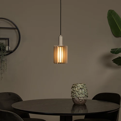 Lucide LAMBRES - Pendelleuchten - Ø 15 cm - 1xE27 - Taupe - Atmosphäre 1